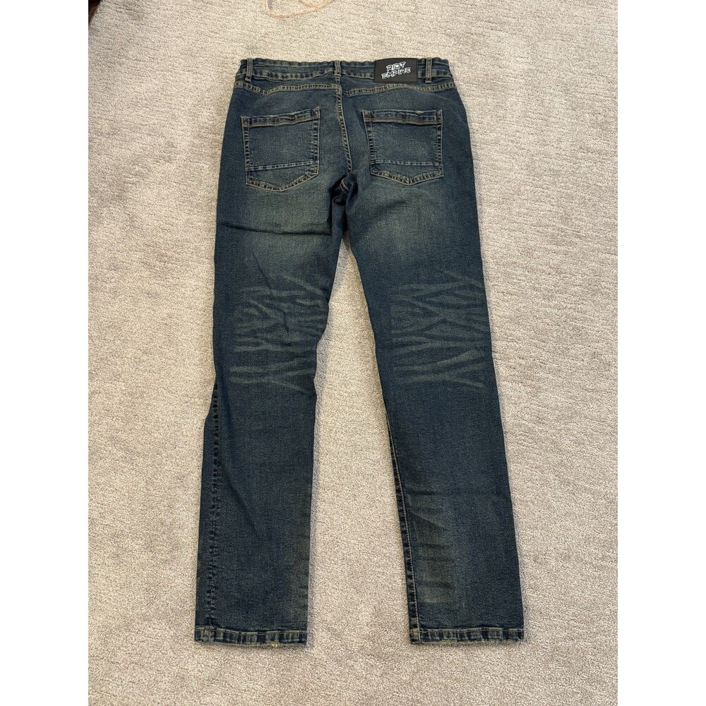 Y2k Ripped Denim Navy Blue Riot Empire Jeans Skater Mens 36X32